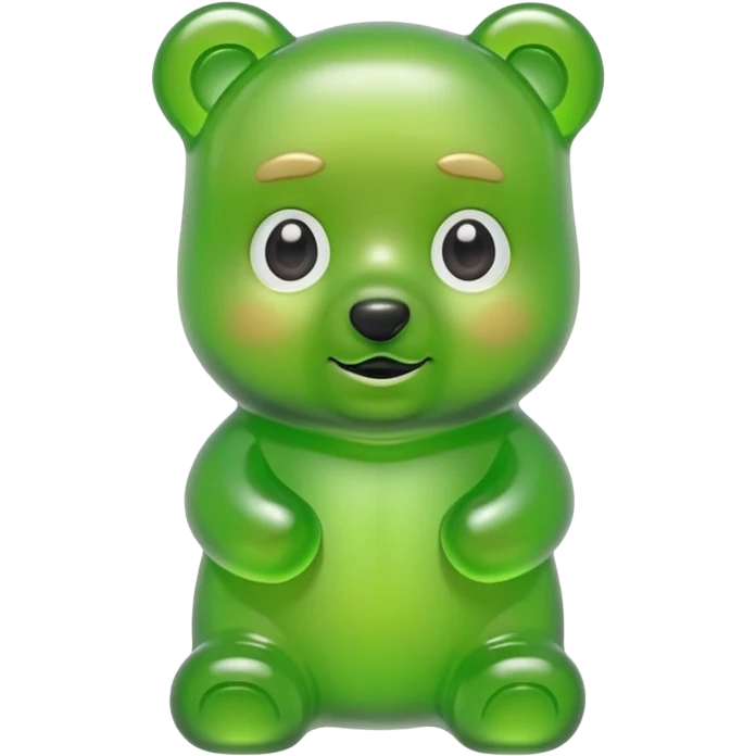 green gummy bear with eyes and blond hair emoji