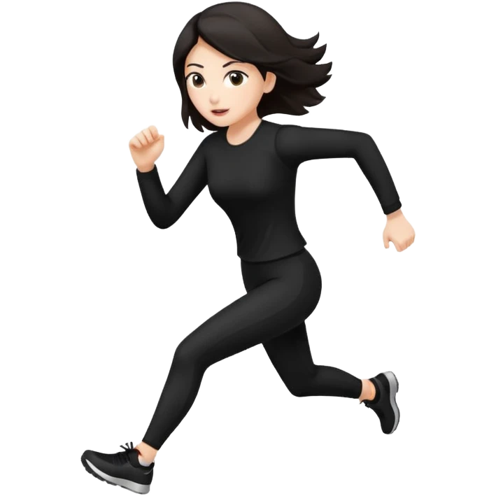 Head to toe Body woman from the front run’ing toward the screen White skin black/brown hair in black clothes emoji