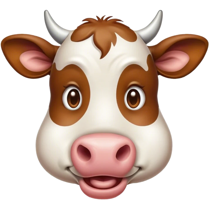 Cinematic Comical Brown and White Cow Portrait Emoji, Head tilted dramatically with an exaggeratedly amused expression, featuring a striking, glossy hide with a dynamic mix of brown and white, wide, expressive brown eyes filled with playful disbelief, Simplified yet hilariously expressive features, highly detailed, glowing with a slightly sassy glow, high shine, dramatic yet playful, stylized with an air of cheeky mischief, bright and endearing, soft glowing outline, capturing the essence of a spirited and over-the-top cow, so meme-worthy it feels like it could moo its way into internet fame instantly! emoji