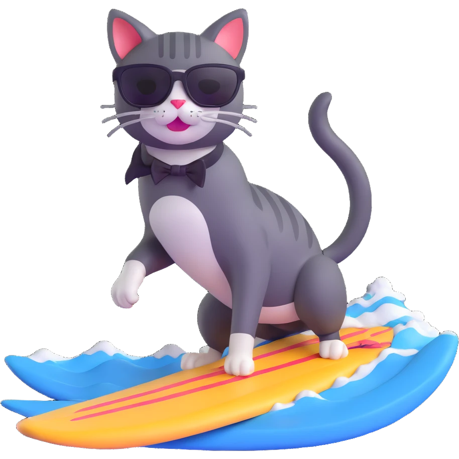 cat with sunglasses surfing a wave emoji