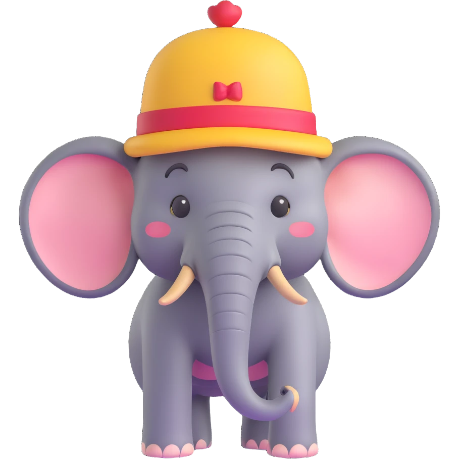 elephant with a hat, 3D emoji style emoji