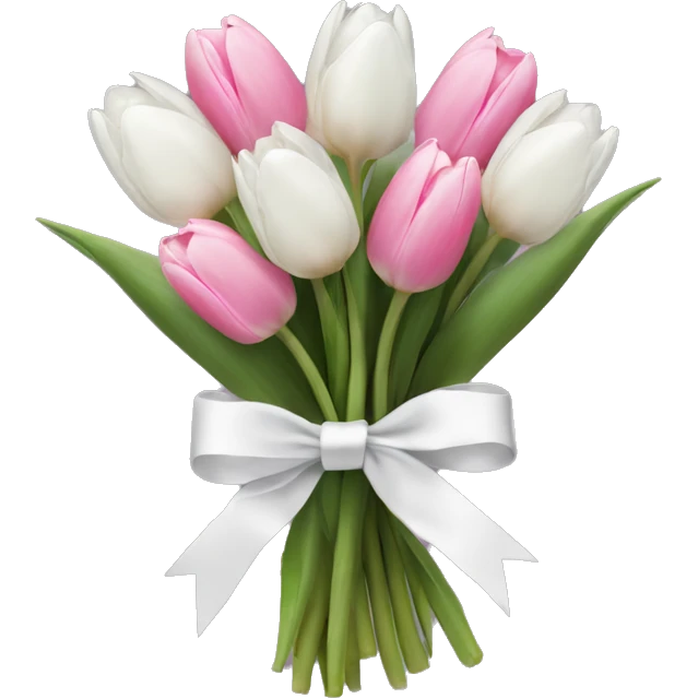 bouquet of white tulips and some pink tulips with a bow around it emoji