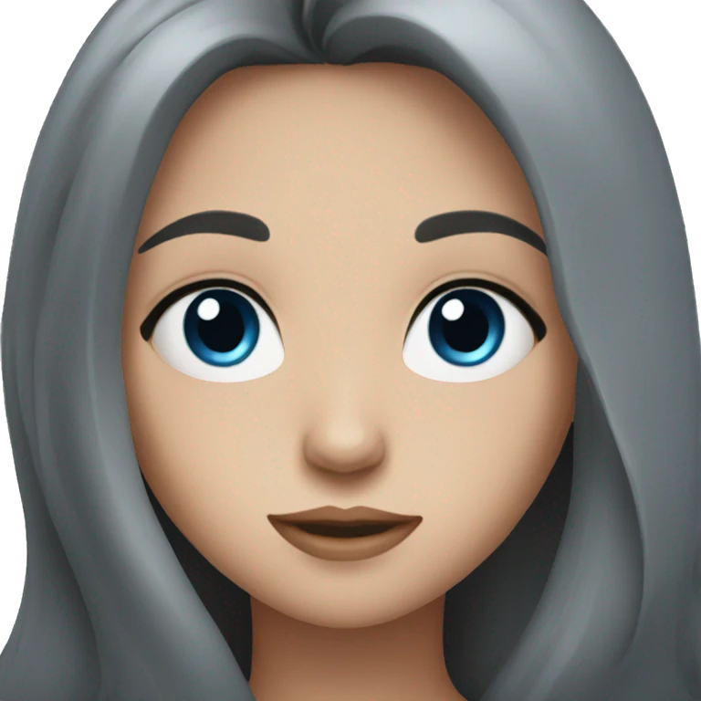 Girl with black long hair, blue eyes, black top emoji