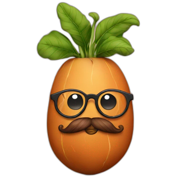 sweet potato with glasses and a beard emoji