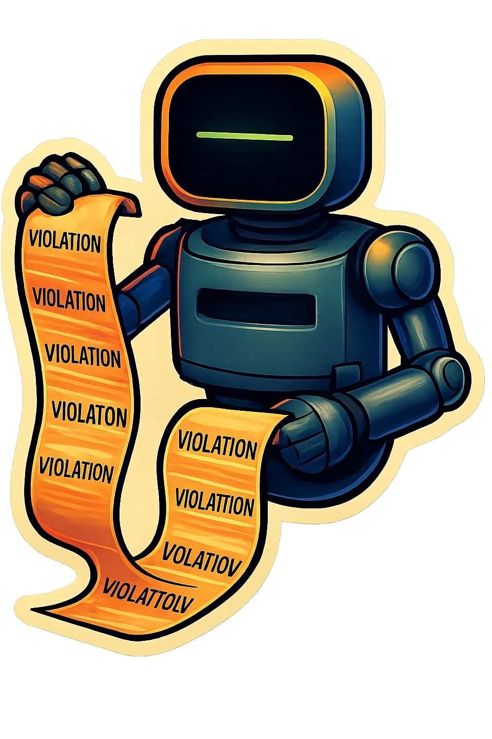 bureaucrat robot with no head. black screen is in chest emoji