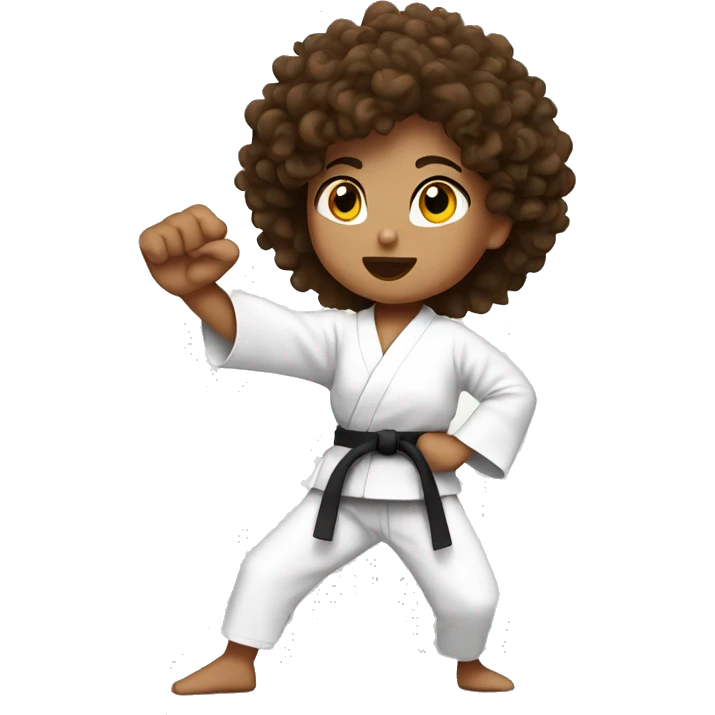 Curly haired brunette girl doing karate stance emoji