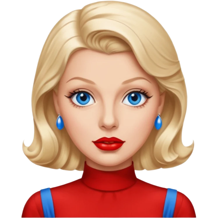 Lana Turner with blue eyes, red lip emoji