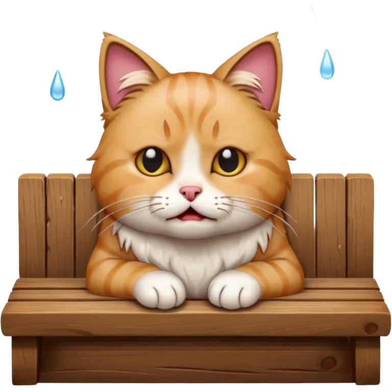 A cat crying on a bench emoji