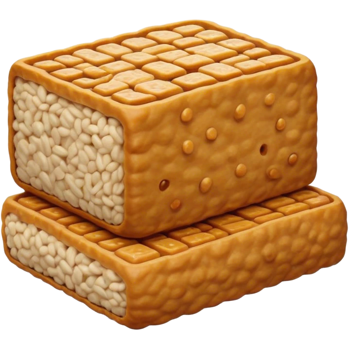 Cinematic Realistic Tempeh Dish Emoji, showcasing fermented soy cake cooked to a crispy finish rendered with lifelike textures and warm, inviting lighting. emoji