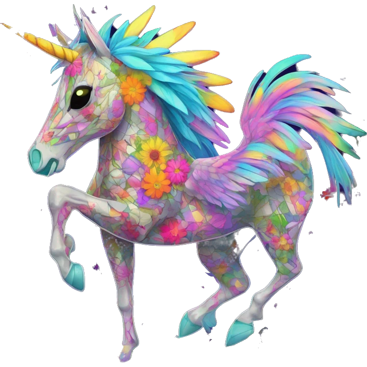 Trippy patchwork Zombie Pegasus unicorn psychedelic flowers floral groovy art neon rave raving emoji