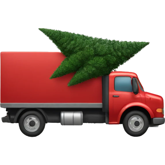 red truck carrying a Christmas tree emoji