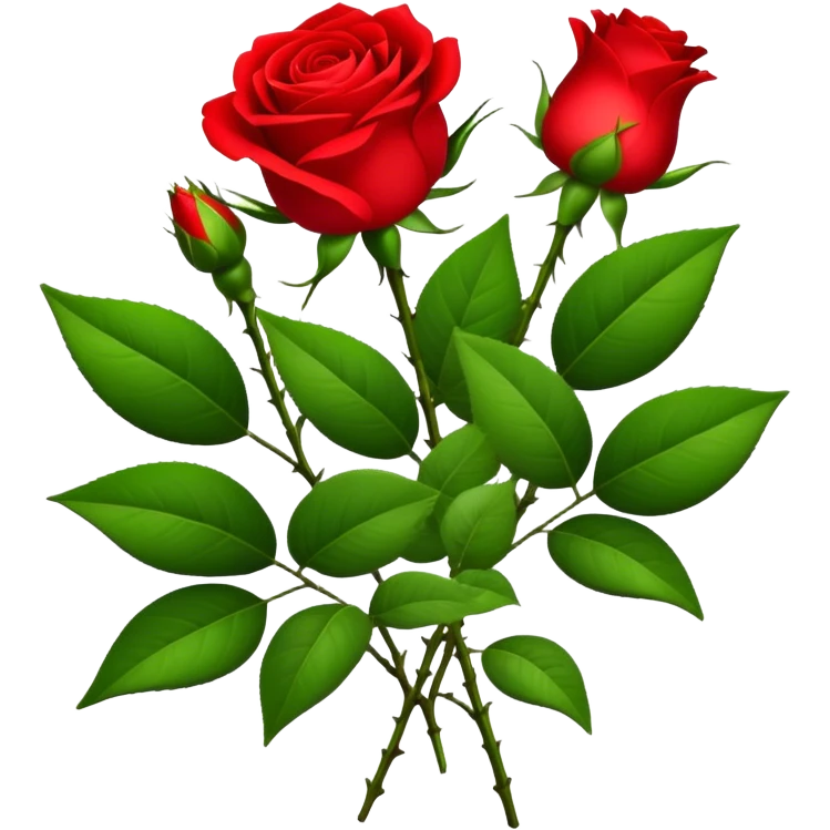 bouquet Bright Red Tea Rose, luxuriant, leaf, bud emoji
