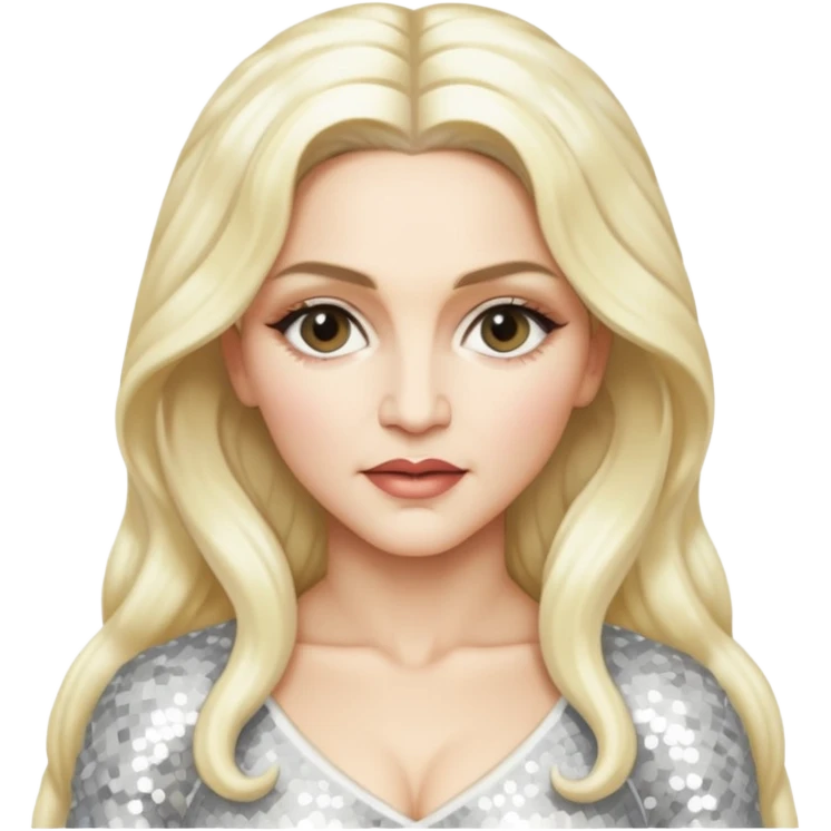 Madonna with long platinum blonde hair, ivory sequin outfit  emoji