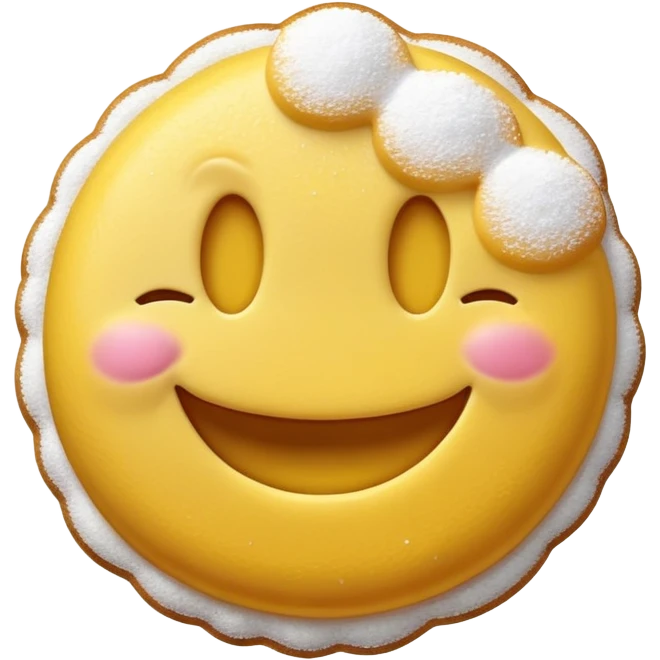 A normal yellow smiley face with whites powder surgar sourounding its mouth looking very happy emoji