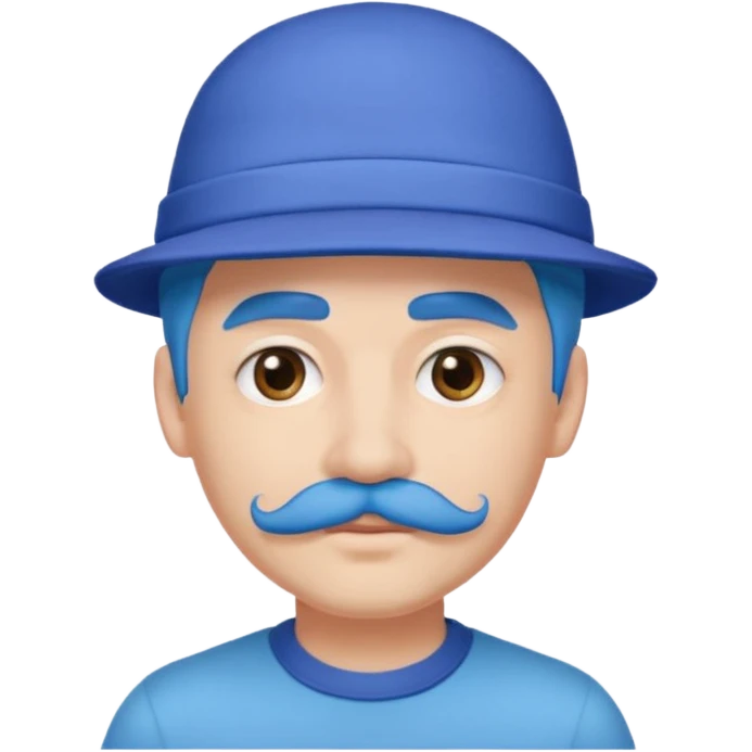 blue long haired man and small hat and pink mustache emoji