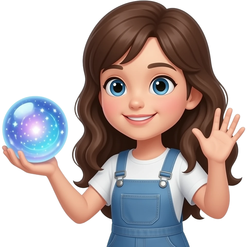 У девушки держит магический шар и махает рукой emoji