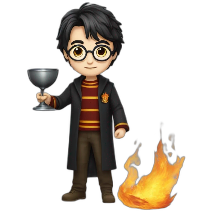 Harry Potter putting the name in the goblet of fire emoji