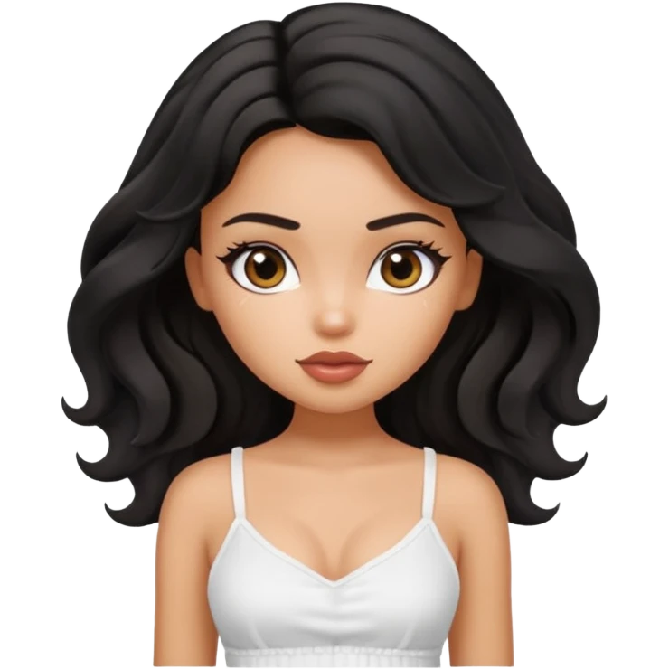 a pretty bratz tan girl with wavy black hair wearing a white cami top emoji