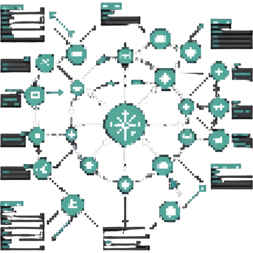 detailed mapping diagram with many connecting arrows between symbols emoji