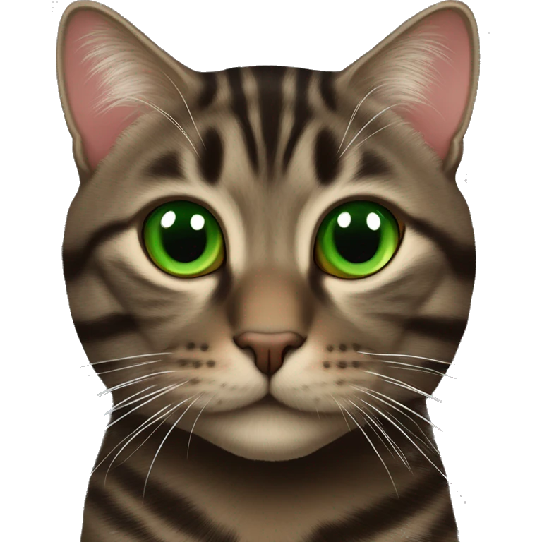 Dark Brown europen tabby cat Green eyes, red hearts  emoji