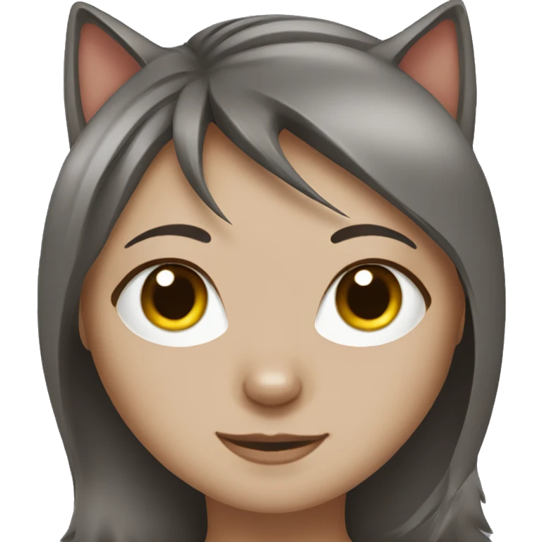 Grey cat with girl with brown hair emoji