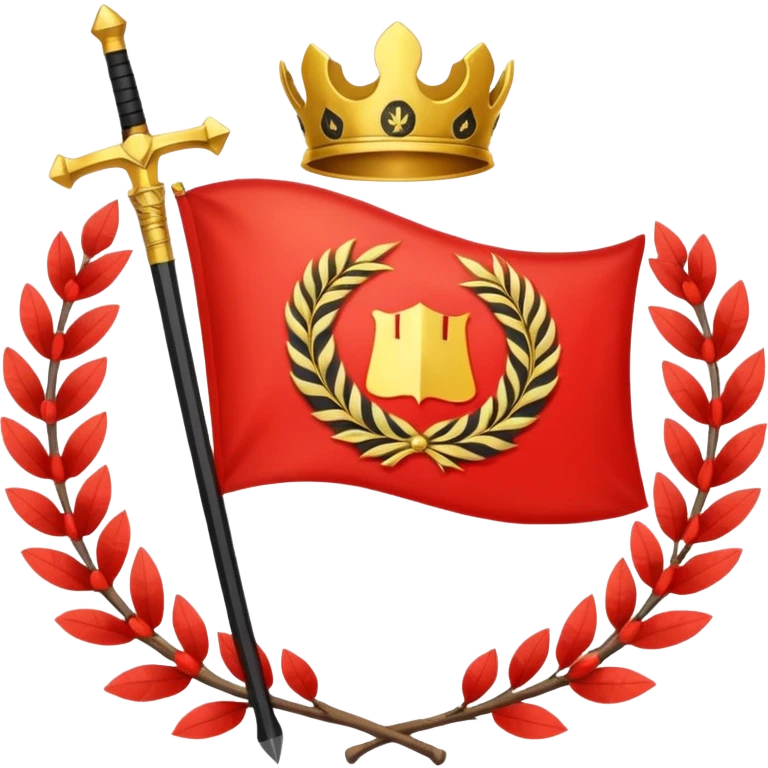two red diagonal stripes black stripe flag with golden wreath and golden sword in center emoji