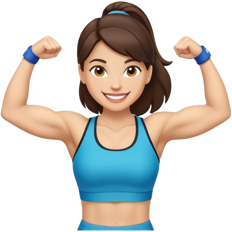 light skinned brunette woman in sport top smiling flexing  emoji