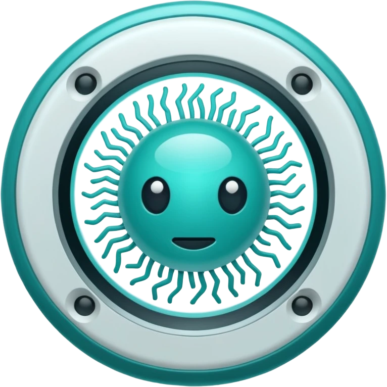 Emoji-style icon showing a virus or germ being scanned by an AI vision frame or camera lens, representing image-based disease detection. Clean, modern, rounded emoji design, clear at small sizes, teal and white accents, no text, transparent background. emoji