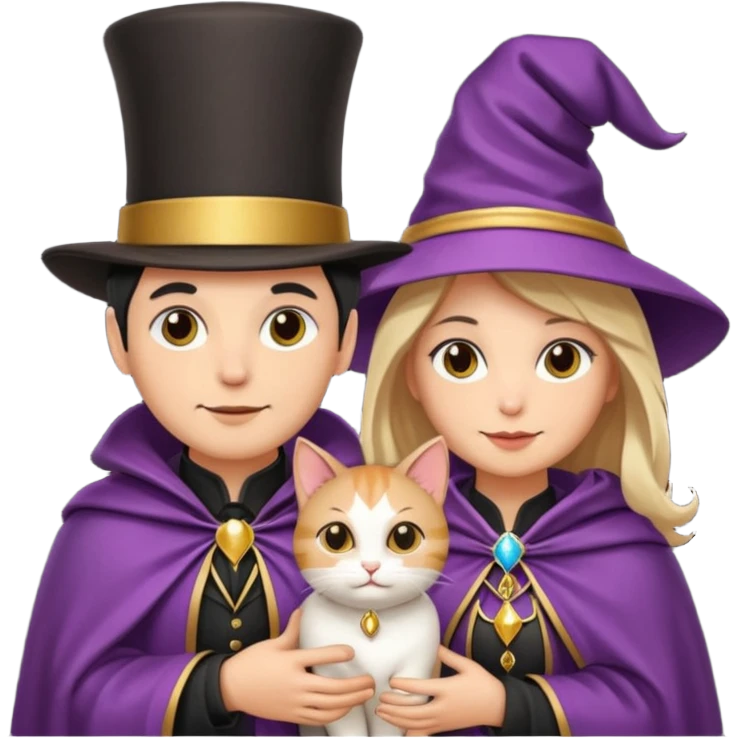 magician couple and their pet cat emoji