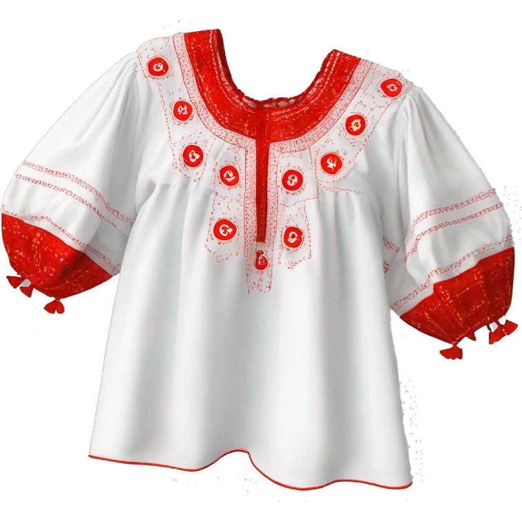  Blouse vyshyvanka, white with red round embodiary on sleeves emoji