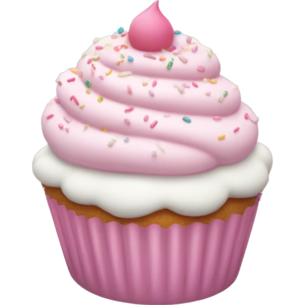 Cupcake with white frosting and pastel pink sprinkles emoji
