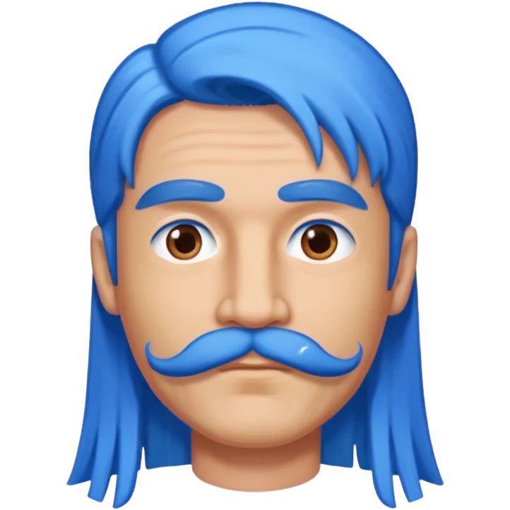 man with very long straight blue hair pink mustache  emoji