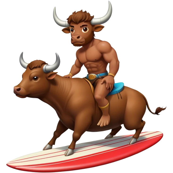 Bull on a surfboard with a laptop. emoji