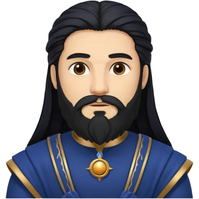 Saturn, Time God from Rome Mythology with long black hair and beard, black and dark blue outfit, light tan skin emoji