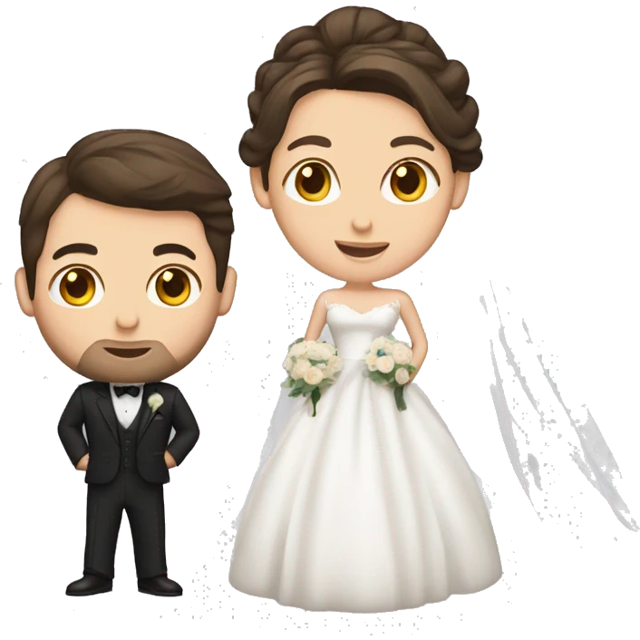 Bride with brown hair and groom with dark hair. Both are Caucasian  emoji