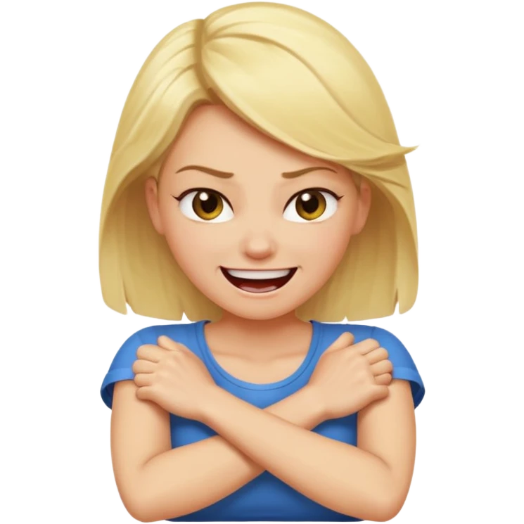 Arms crossed around neck angry laughing blonde woman emoji