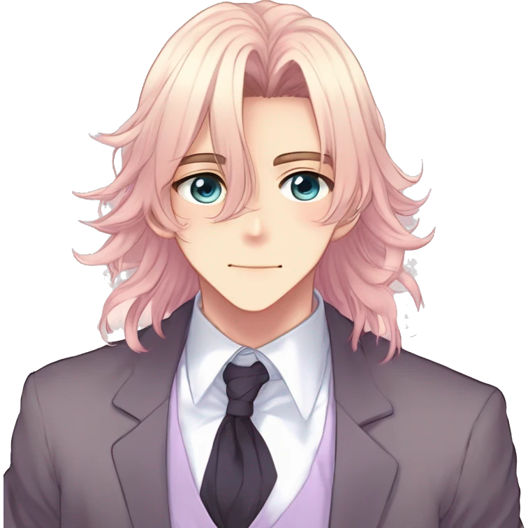 Gorgeous romantic hot attractive anime style modern gentlemanly anime shojo guy with long pretty lustrous hair and colorful eyes and blushing face aesthetic trending style  pastelcore cottagecore kawaiicore emoji