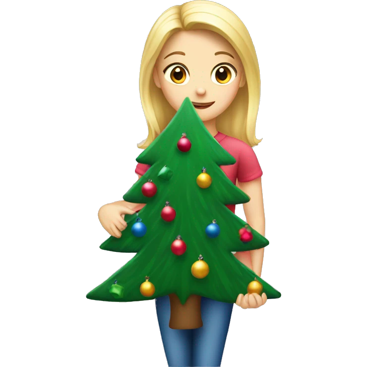 Blond Girl decorating a Christmas tree emoji