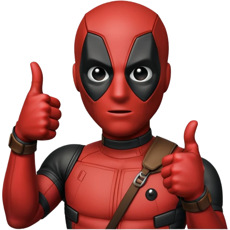 deadpool thumbs up emoji, not so cute, more realistic less body, mostly head and hand must have thumbs up emoji