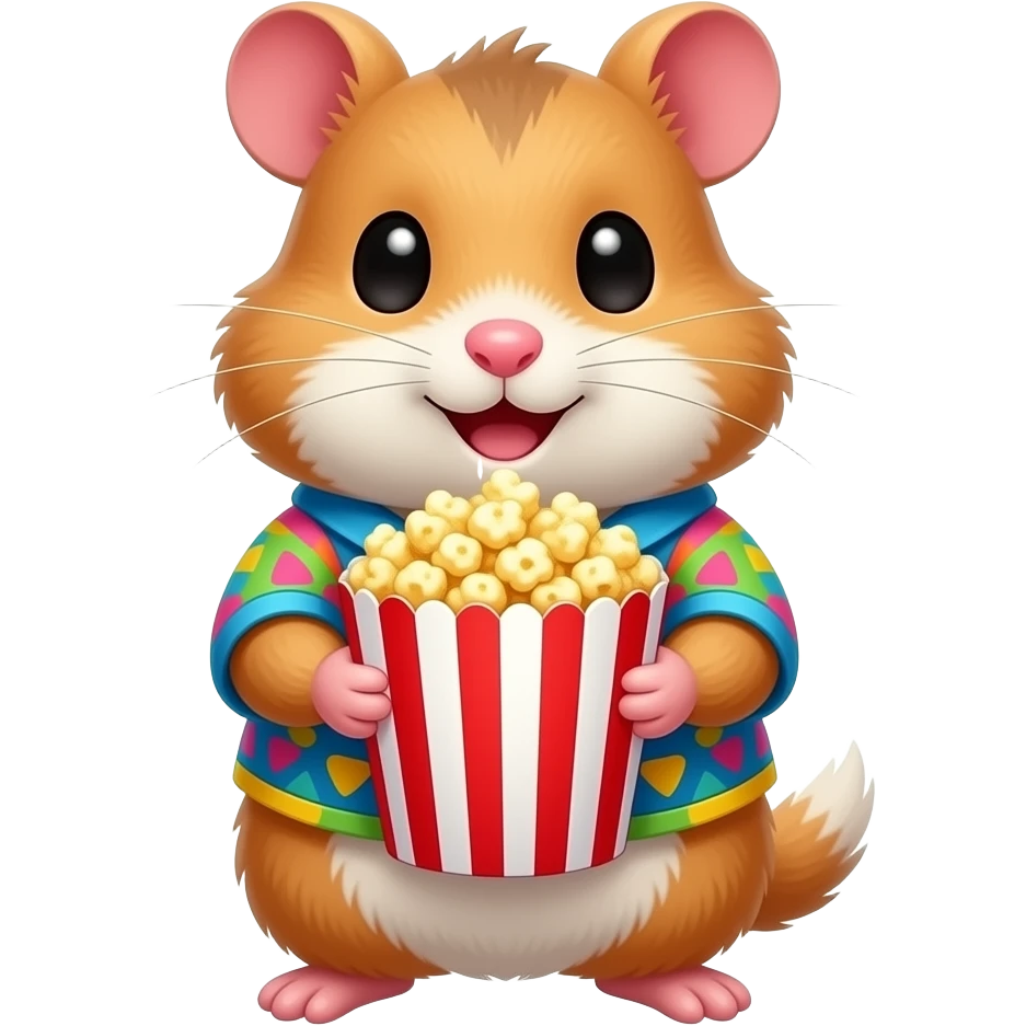 furry hamster holding big popcorn front facing with outfit emoji