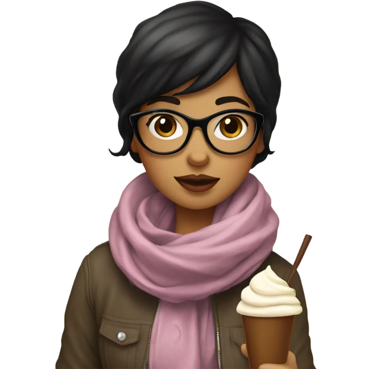 Black haired girl with square glasses in Italy wearing jackets and a scarf and eating gelato emoji