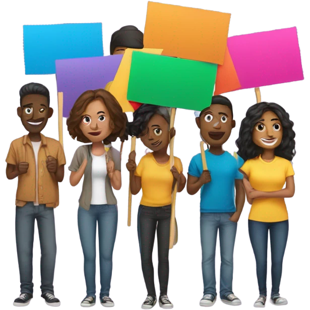 group holding signs on sticks emoji