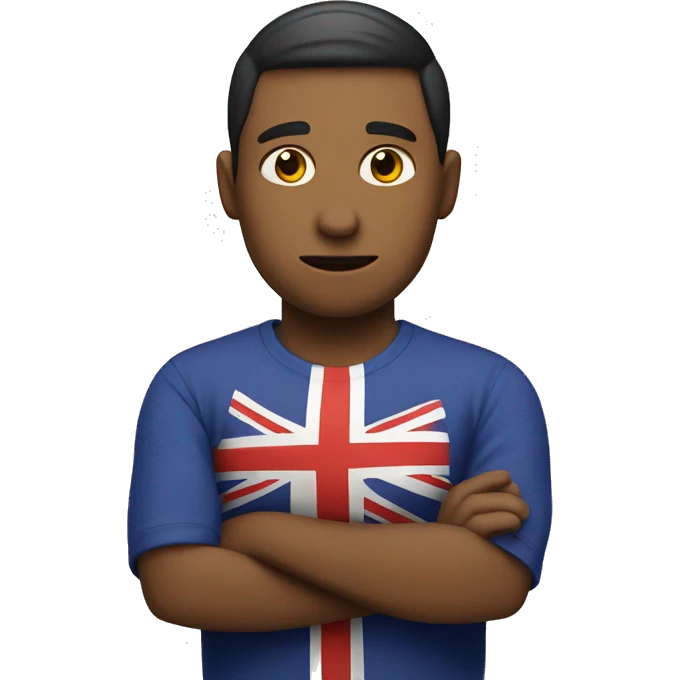 man crossing arms not happy with UE flag emoji