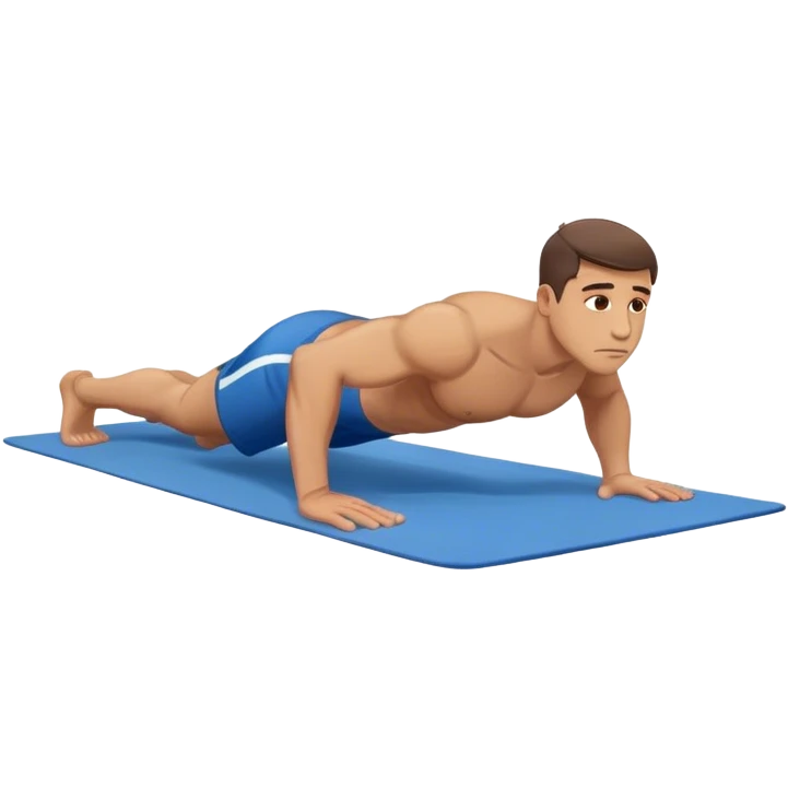 buff man blue shorts doing plank exercise on yoga mat emoji