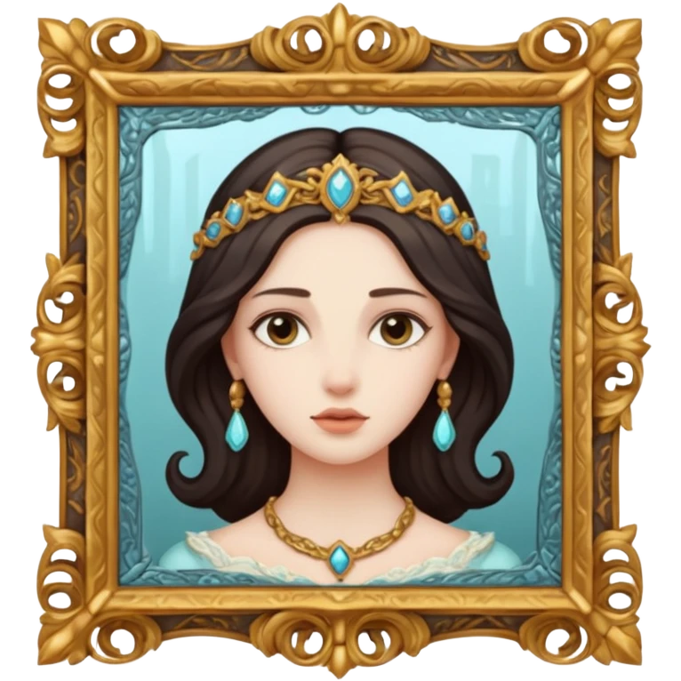 Woman facing ancient mirror, reflection slightly delayed and darker emoji