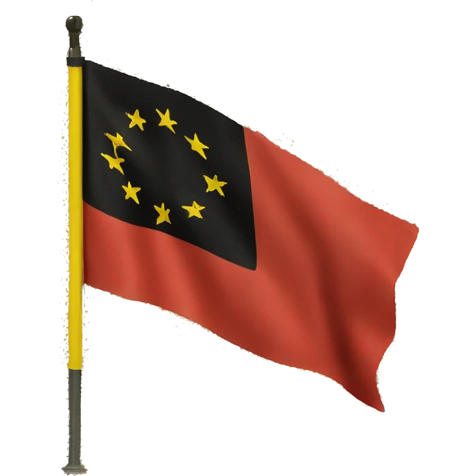Flag, red on bottom half, black on top half, yellow circle in the middle  emoji