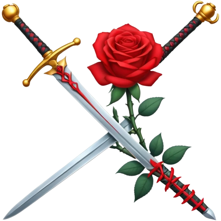 Crossed weapons with a rose emoji