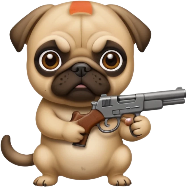 fawn pug with a gun emoji