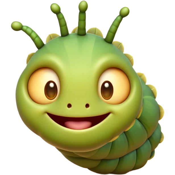 Cinematic Cheeky Caterpillar Portrait Emoji, Head tilted dramatically with an exaggeratedly surprised expression, featuring a tiny, wiggly body with wide, comically expressive eyes full of playful wonder and animated, curving segments, Simplified yet hilariously expressive features, highly detailed, glowing with a slightly sassy natural glow, high shine, dramatic yet playful, stylized with an air of cheeky woodland mischief, soft glowing outline, capturing the essence of a meme-worthy caterpillar that looks ready to wiggle its way into viral fame! emoji