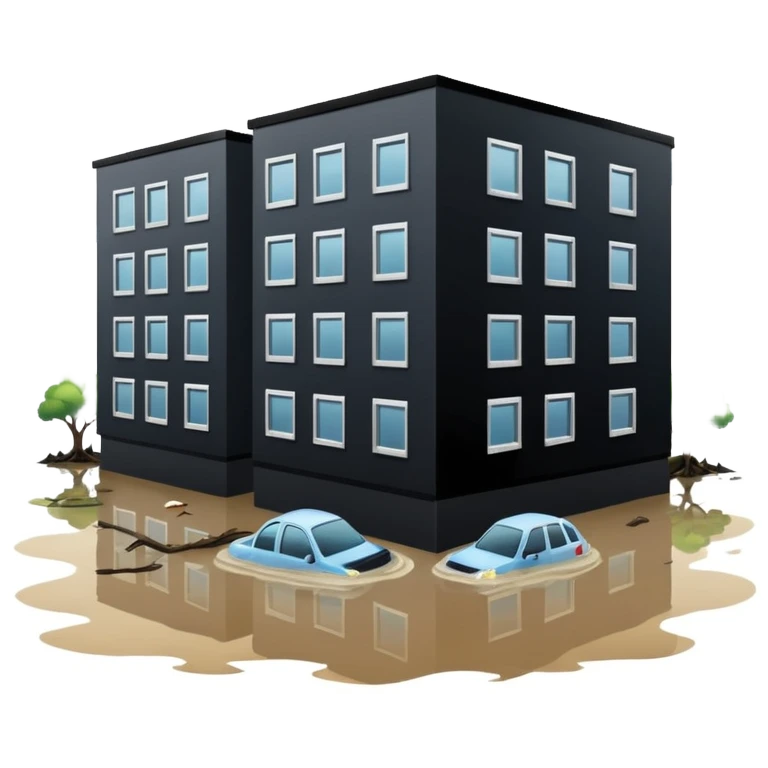 an apartment complex in flood emoji